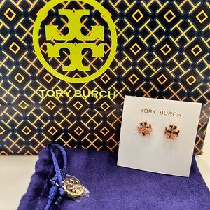 Tory Burch Small Logo Stud Earring Rose Gold NWT